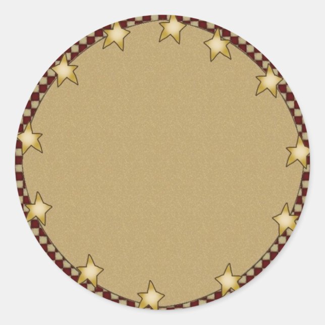 Sterne und Karos - Primitive Themenaufkleber Runder Aufkleber (Vorderseite)