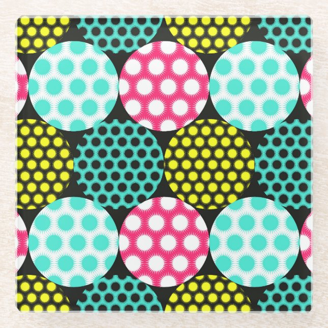 Sterne und Kreise, bunte Pop. Glasuntersetzer (Vorderseite)