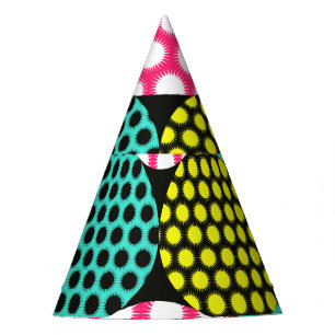 Sterne und Kreise, bunte Pop. Partyhütchen