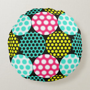 Sterne und Kreise, bunte Pop. Rundes Kissen