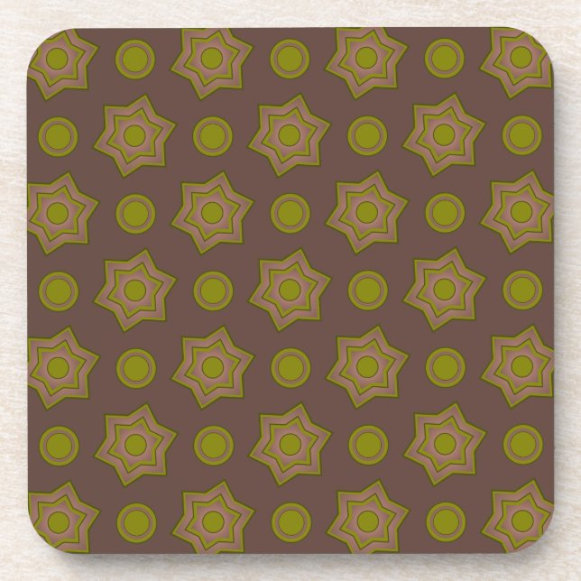 Sterne und Kreise in braun und grün Getränkeuntersetzer (Vorderseite)