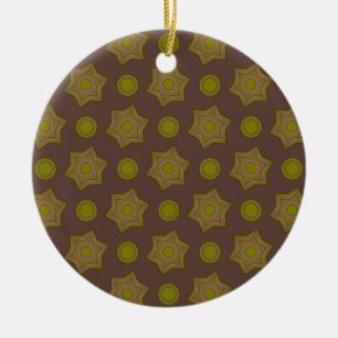 Sterne und Kreise in braun und grün Keramik Ornament