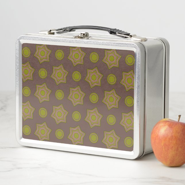 Sterne und Kreise in braun und grün Metall Brotdose (Beispiel)