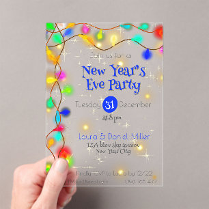 Sterne und Lichtgarland Neujahr 2026 Acryleinladungen