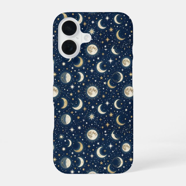 Sterne und Mond Muster iPhone 16 Hülle (Rückseite)