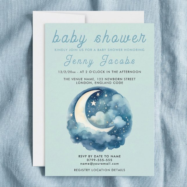Sterne und Mond verträumte Babydusche Einladung (Stars and moon dreamy baby shower invitation.)