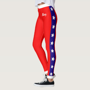 Sterne und Monogramm auf Rot Weiß und Blau Leggings