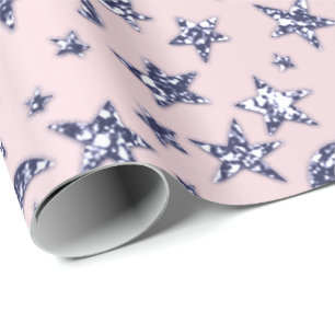 Sterne und Moon Pink Blue Navy Funkelnd Pastete Geschenkpapier