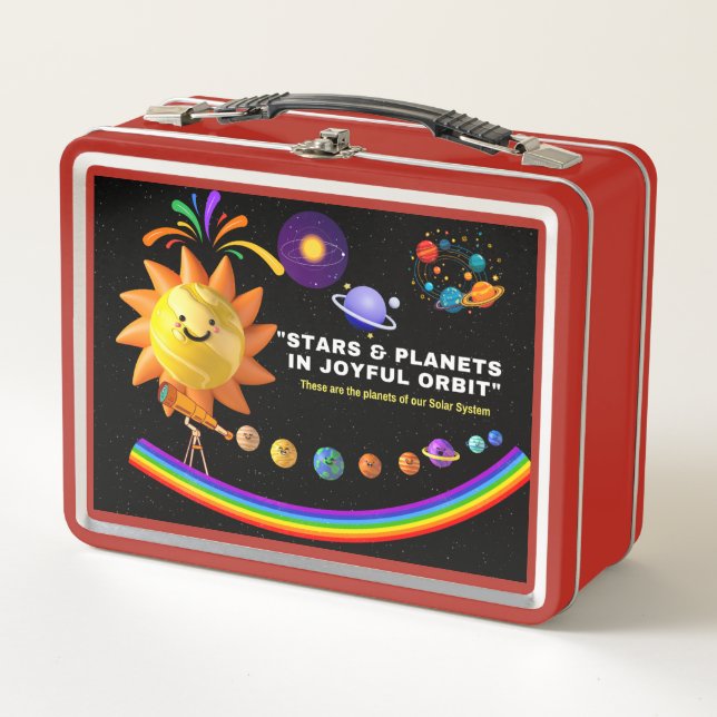 "Sterne und Planeten in der Joyful Orbit Lunch Box (Vorderseite)