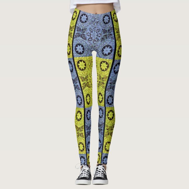Sterne und Räder in blau und gelb Leggings (Vorderseite)