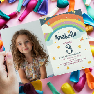 Sterne und Rainbow-Kindergeburtstag-Party Einladung