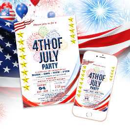 Sterne und Streifen mit Feuerwerk 4. Juli Party Einladung