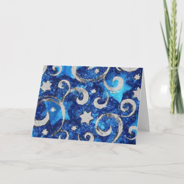Sterne und Wirbel in Blau und Silber Karte (Vorderseite)