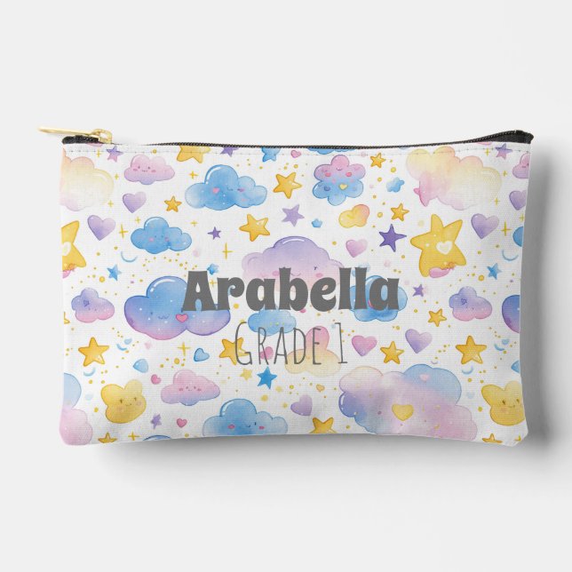 Sterne und Wolken Aquarellkids Zubehörtasche (Vorderseite)