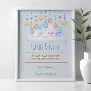 Sterne und Wolken-Jungen-Baby-Shower-Geschenktisch Poster
