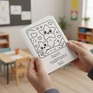 Sterne Valentinstag Färbung für Schüler Postkarte