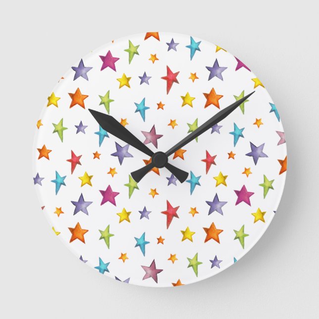 Sterne von Aquarellfarben werfen Kissen Runde Wanduhr (Vorderseite)