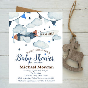 Sterne, Wolken, Flugzeug-Baby-Party Einladung
