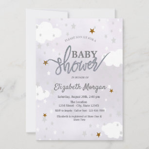 Sterne & Wolken Lavendel-Baby-Party Einladung