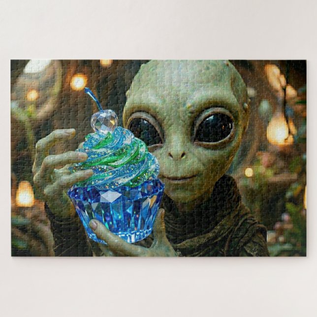 Sternen-Alien in Raumschiff Kristall-Cupcake  Puzzle (Horizontal)