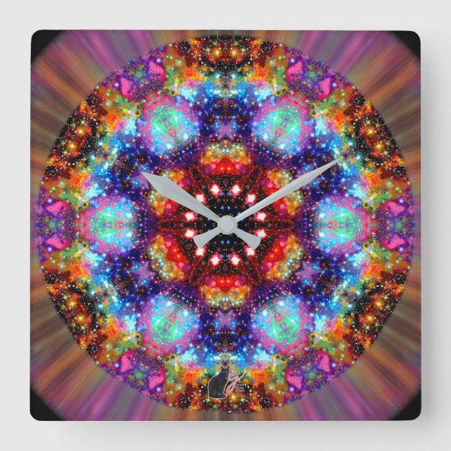 Sternen-Kaleidoskop Glanz Quadratische Wanduhr (Vorderseite)