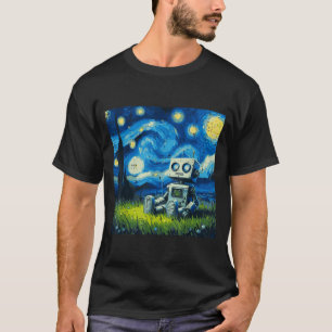 Sternen Nacht Roboter Lustige Malerei Kunst Meme K T-Shirt