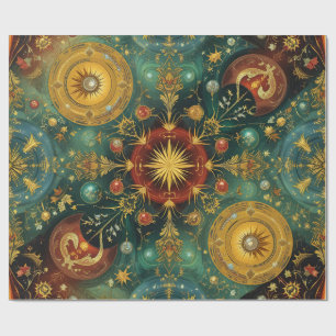 Sternen-Weihnachts-Gold-Starburst-Geschenkpapier Geschenkpapier