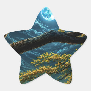Sternenaufkleber - Leuchtender Mond und Baum Nacht Stern-Aufkleber