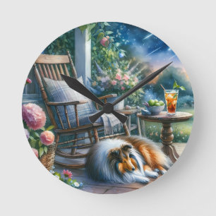 Sternenbelesster Gartenveranda Sheltie Traum Runde Wanduhr