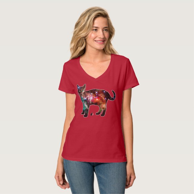 Sternenexplosion Weltraum Katze T-Shirt (Vorderseite Vollansicht)