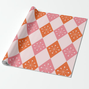 Sternenexplosionen im Mid-Century-Stil auf orangef Geschenkpapier