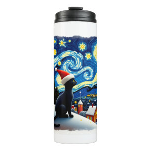 Sternenfestliche Weihnachts-Schwarze-Katze-Santa-M Thermosbecher