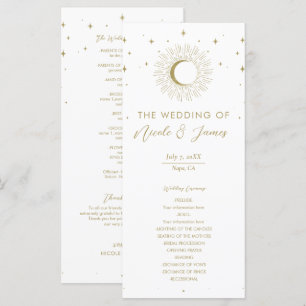 Sternenförmiges Mond-Hochzeitsprogramm mit goldene Menükarte