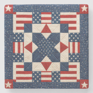 Sternenförmiges patriotisches Quiltmuster Steinuntersetzer