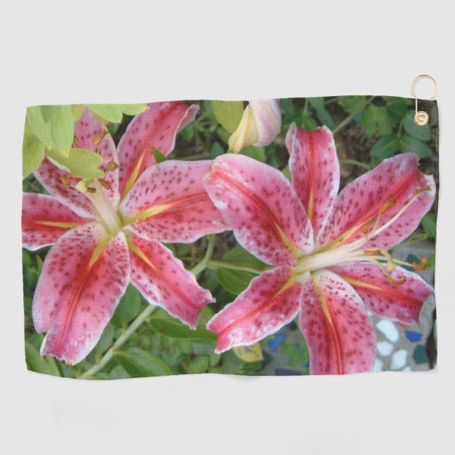 Sternengucker-Lilien Garten Blumen Golfhandtuch (Horizontal)