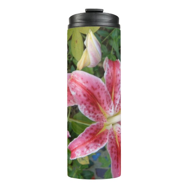 Sternengucker-Lilien Garten Blumen Thermosbecher (Vorderseite)