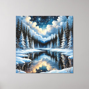 Sternenhafte Winterlandschaft mit schneebedeckten Leinwanddruck