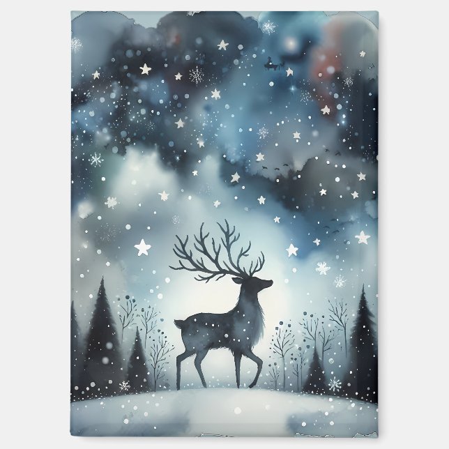 Sternenhafte Winternacht Hirsche Magnet (Vorderseite)