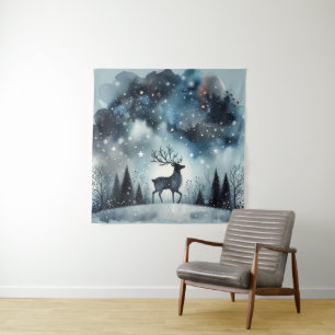 Sternenhafte Winternacht Hirsche Wandteppich