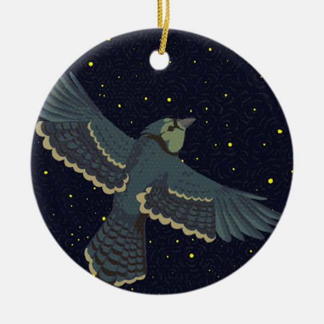 Sternenhafter Blauhäher Keramik Ornament (Vorne)
