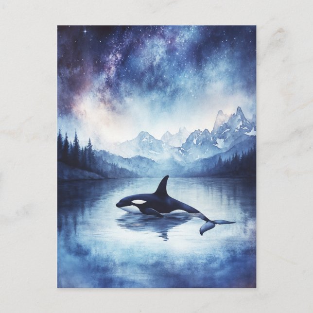 Sternenhafter Orca-Wal Berg See Postkarte (Vorderseite)