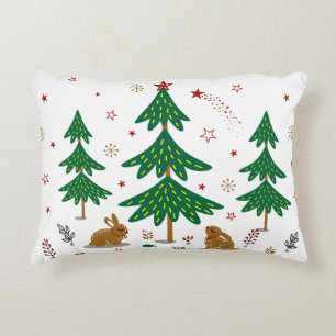 Sternenhafter Waldweihnachtswald mit Kaninchen Dekokissen