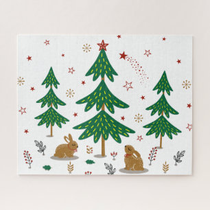 Sternenhafter Waldweihnachtswald mit Kaninchen Puzzle