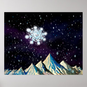 Sternenhimmel mit großen Schneeflocken Poster
