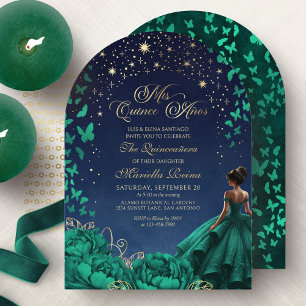 Sternenhimmel Nacht Smaragdgrün Quinceanera Einladung