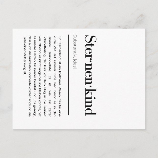 Sternenkind Karte Duden - Trauer Karte Mama (Vorderseite)