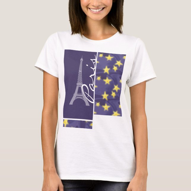 Sternenklare Nacht Paris; Eiffelturm T-Shirt (Vorderseite)