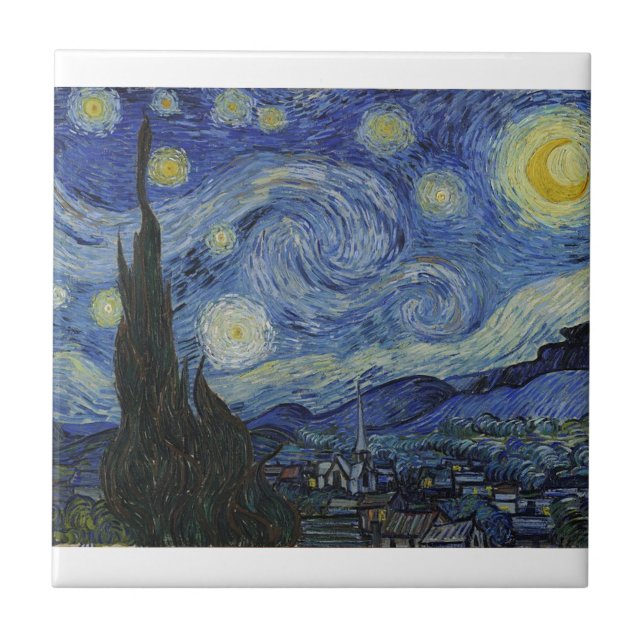 Sternenklare Nacht Van Gogh Fliese (Vorderseite)