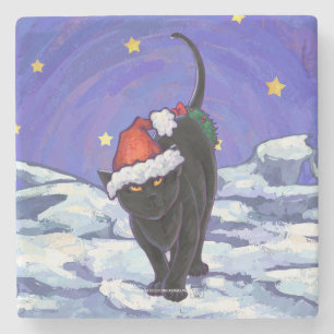 Sternenklare Nachtschwarze Katzen-Weihnachten Steinuntersetzer
