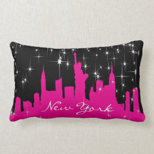 Sternenklare Skyline Pink-und Schwarz-New York Lendenkissen